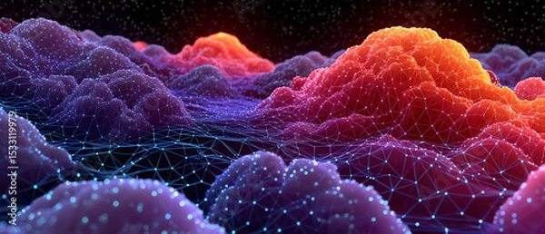 Fototapeta Tech terrain datas vibrant networked landscape