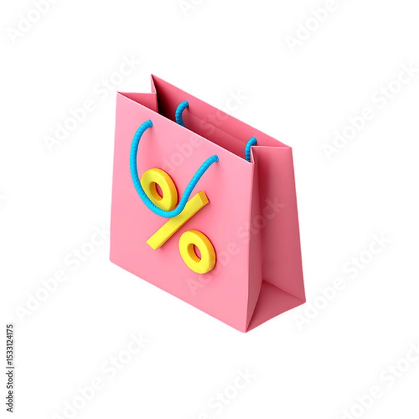 Obraz Pink Shopping Bag with Discount Percentage Symbol 3D Render
