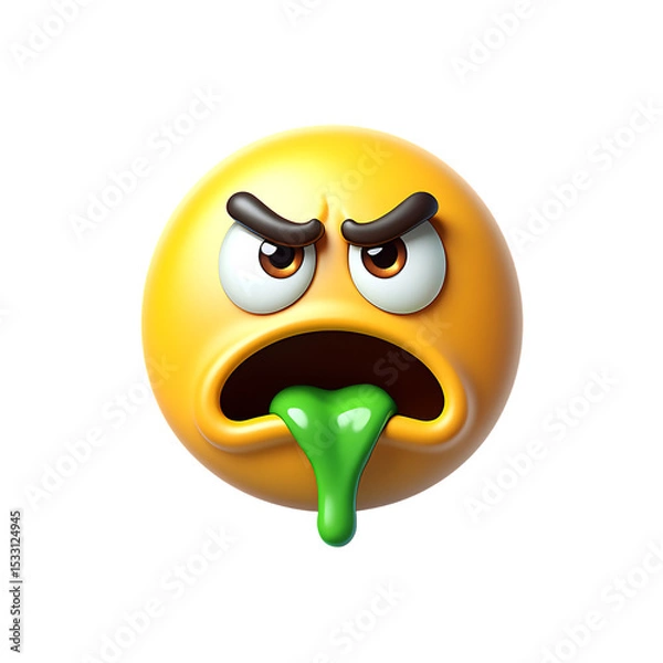 Obraz 3D Render of an Angry Emoji with Green Vomit  Illustrating Disgust and Anger