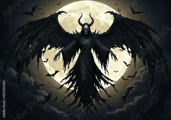 Obraz Grim Reaper with Bat Wings in Front of the Moon