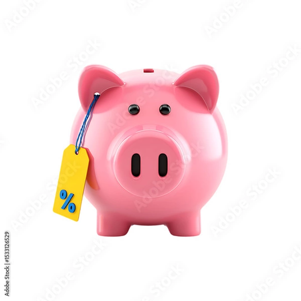 Obraz Smart Savings Piggy Bank with Discount Tag, Financial Planning & Budgeting Tips