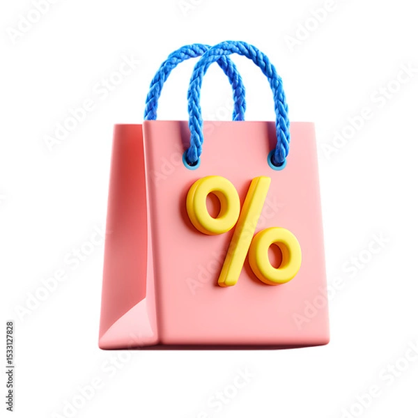 Obraz Pink Shopping Bag with Discount Percentage 3D Render of Sales Promotion