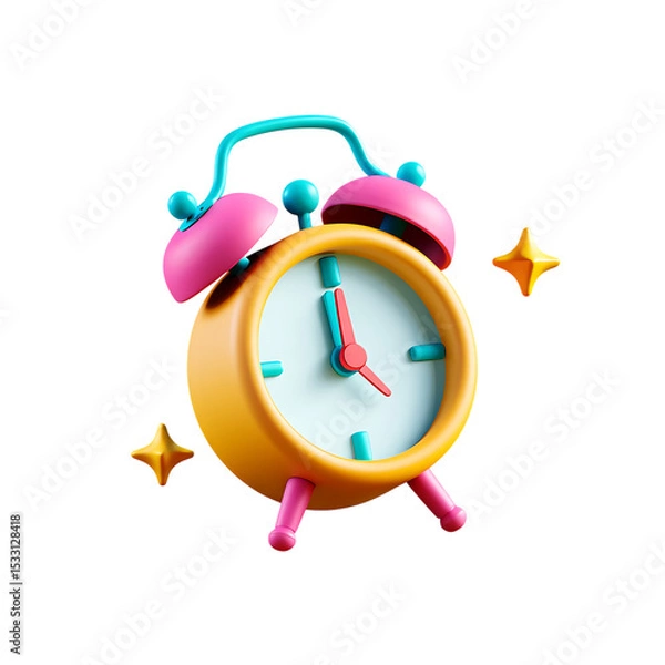 Obraz Vibrant 3D Render of a Colorful Alarm Clock Time Management and Productivity