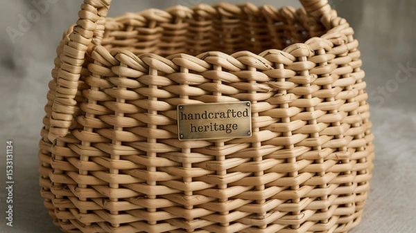 Fototapeta Handcrafted Heritage Wicker Basket with Handles