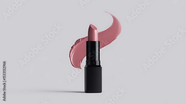 Fototapeta Mauve Lipstick with Swatch on Gray Background