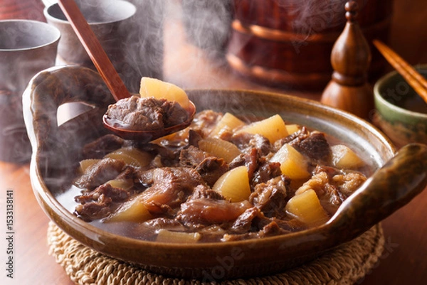 Obraz 【牛すじの煮込み】ゆっくり時間をかけて煮込んだ（ぷるぷる）食感の牛すじです。寒い冬に芯から身体が温まる料理です。