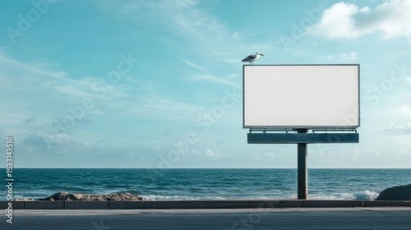 Fototapeta billboard or blank poster, blank white mast banner mockup, front view, outdoor, billboard clear poster for advertising display outside sign template, for Display or montage of product