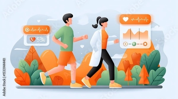 Obraz Business fitness professionals utilizing monitoring technology track health metrics fitness monitoring concept
