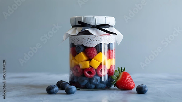 Fototapeta Layered Fruit and Chia Seed Pudding in a Jar