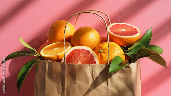 Fototapeta Fresh Citrus Fruits in a Paper Bag