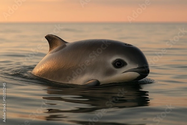 Fototapeta A Vaquita Phocoena sinus – the world's rarest dolphin species, in its natural habitat, AI-generated ultra-realistic image