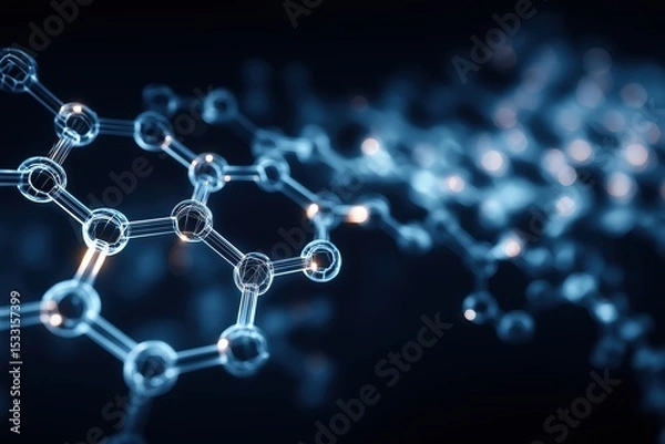 Fototapeta Futuristic molecular structure visualization showcasing interconnected atoms and bonds in a dark background