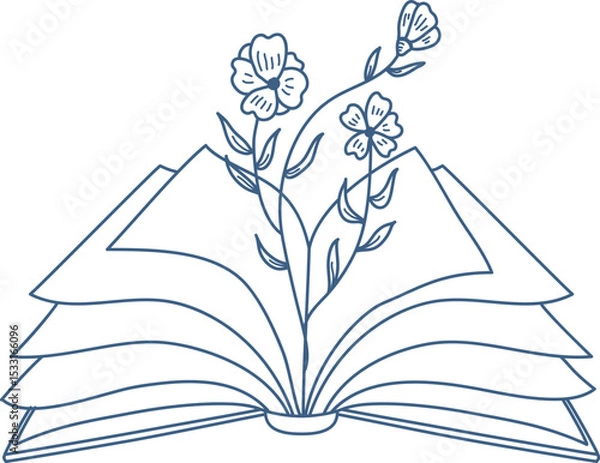 Obraz Open Book with Blossoming Flowers Sketch