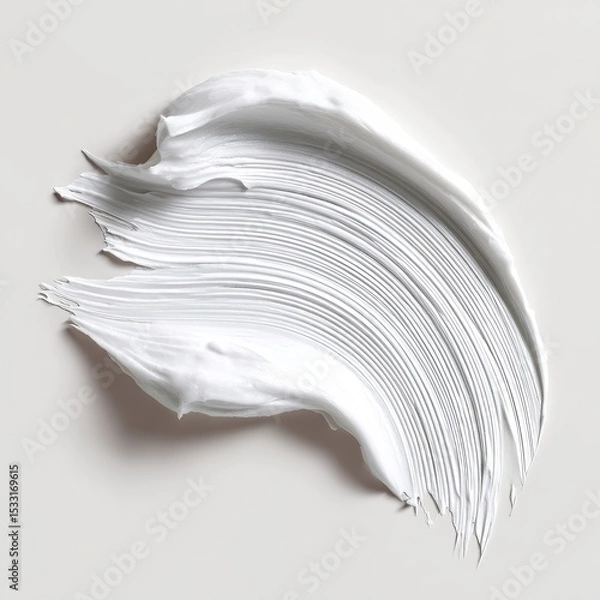 Fototapeta Creamy white substance swirled and smeared on a light beige background, creating a textured, elegant, and slightly abstract shape