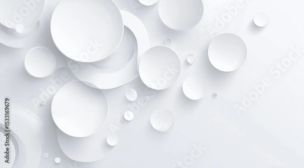 Fototapeta Abstract composition of overlapping white circles and spheres, creating a layered, three-dimensional effect on a light background