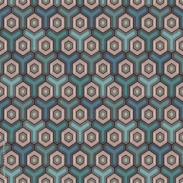 Fototapeta Honeycomb seamless pattern. Hexagon mosaic tiles ornament. Ethnic surface print. Repeated geometric figures background. Ornamental wallpaper. Modern geo design digital paper. Vector abstract art