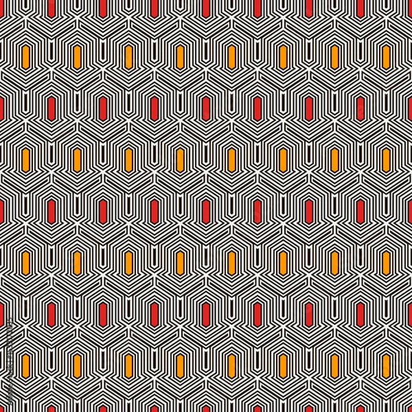Fototapeta Seamless ethnic vector. Tribal wallpaper. Arrows ornament. Folk pattern. Geometric backdrop. Mosaics motif. Grid background. Digital paper. Textile print. Ethnical web design. Abstract image.