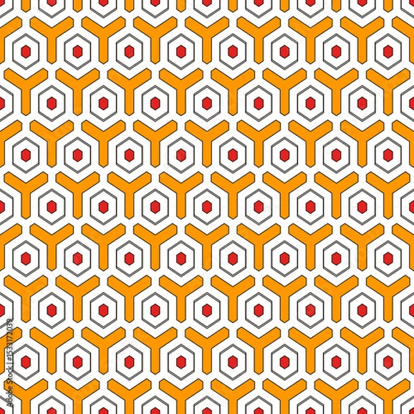Fototapeta Honeycomb seamless pattern. Hexagon mosaic tiles ornament. Ethnic surface print. Repeated geometric figures background. Ornamental wallpaper. Modern geo design digital paper. Vector abstract art