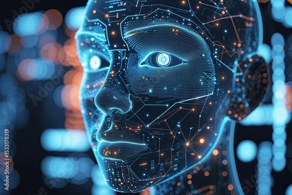 Fototapeta Exploring Semi-Abstract 3D Digital Faces in Data Cybersecurity and Modern Technology