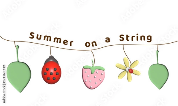 Fototapeta Vector Garland with 3D-Style Summer Elements