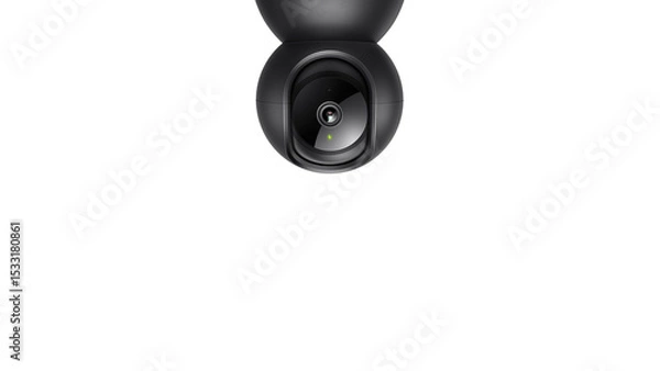 Obraz Front view of black ceiling security camera, isolated on copy-space background.