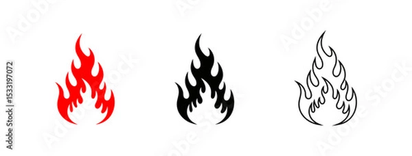 Obraz Flaming Trio: Red, Black, and Outlined Fire Images Against White Background