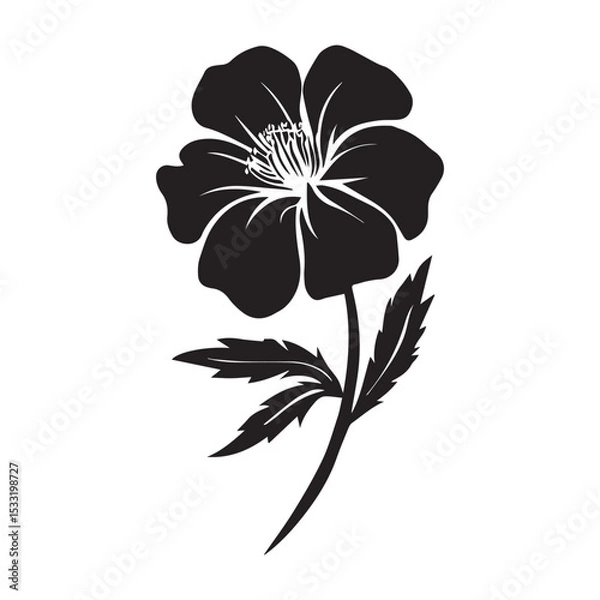Obraz Black and White Flower Silhouette A Simple Botanical Illustratio