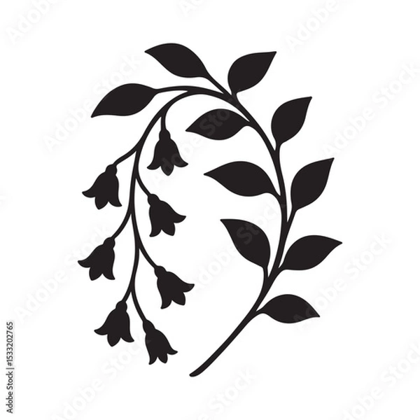 Obraz Floral Silhouette Botanical Illustration of Graceful Branches and Delicate Flower