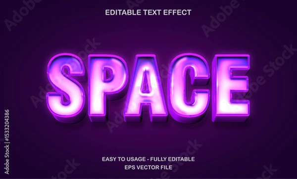 Fototapeta Space text, editable text effect template, 3d bold futuristic shiny neon light typeface