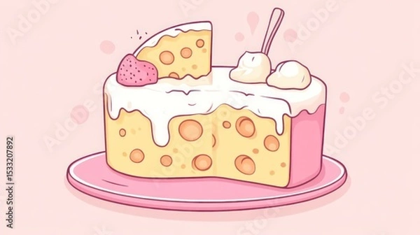 Fototapeta Cheesy cake with frosting and strawberry
