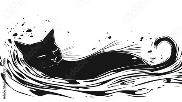 Fototapeta Silhouette cat in water