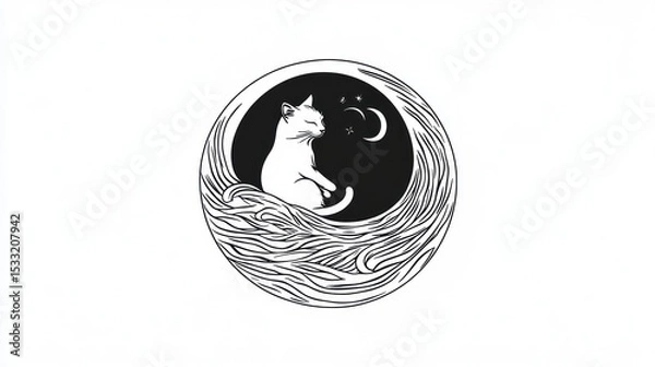 Fototapeta Serene cat rests peacefully in a cosmic night