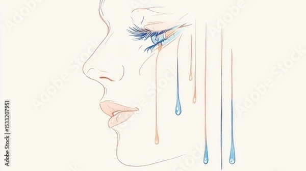 Fototapeta Sadness, colored tears cascade down a face