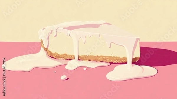 Fototapeta Dripping cheesecake slice on pink