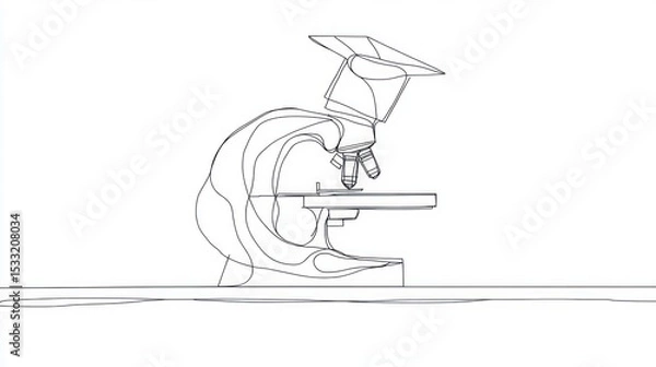 Fototapeta Continuous line drawing of a microscope