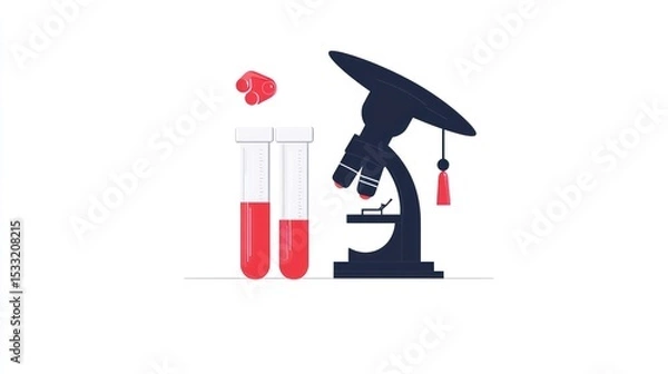 Fototapeta Scientific research illustration with test tubes and a microscope