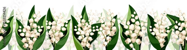 Obraz Floral seamless border with lily of the valley flowers and leaves. Vector horizontal seamless background