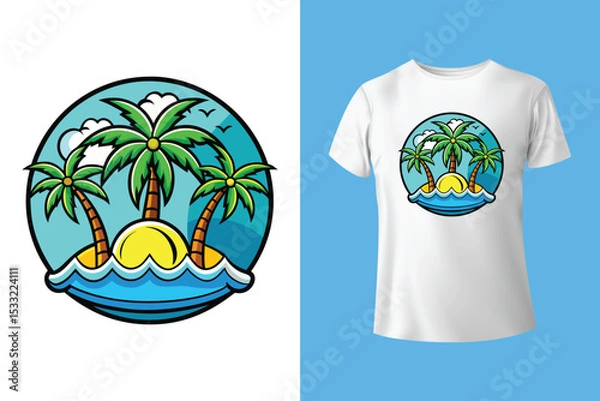 Fototapeta beach van with surf board, Long beach, summer vibes hand draw, Palm tree vector. Beach holiday time. Surfing paradise art print t-shirt design. Long beach, summer vibes hand draw, Hawaii, Aloha surf.