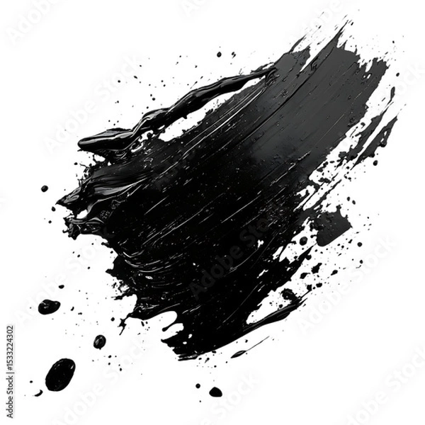 Fototapeta Abstract black in splash, paint, brush strokes, stain grunge isolated on white and transparent background