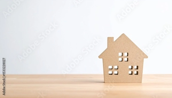 Fototapeta home model on wooden table with white background copy space. House