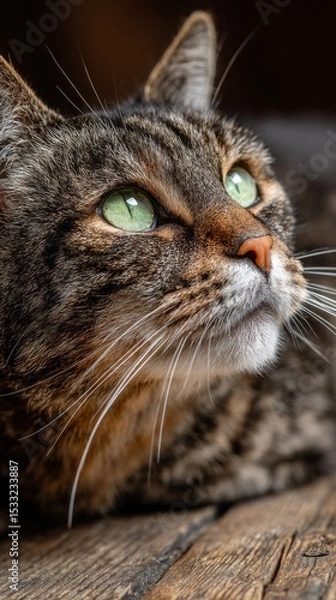 Obraz Close Up Portrait of a Brown Tabby Cat with Green Eyes