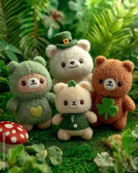Obraz Adorable Plush Bears in Green Forest Setting