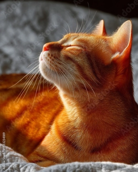 Obraz Closeup of a Relaxed Orange Cat Basking in Sunlight
