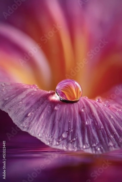 Obraz Purple Flower Petal with Dewdrop Macro Photography