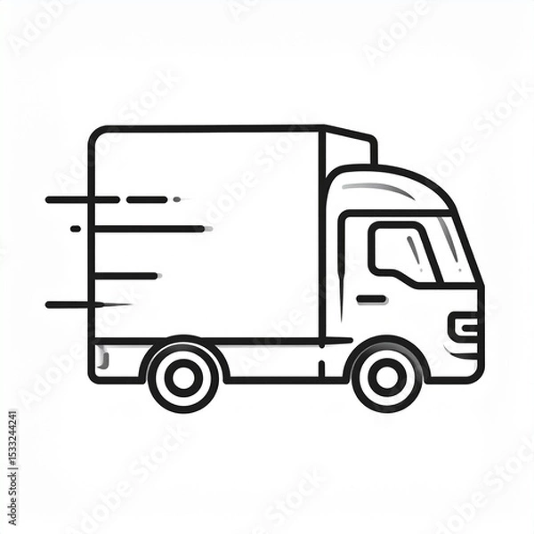 Obraz Fast moving shipping delivery truck line art, for transportation apps and websites