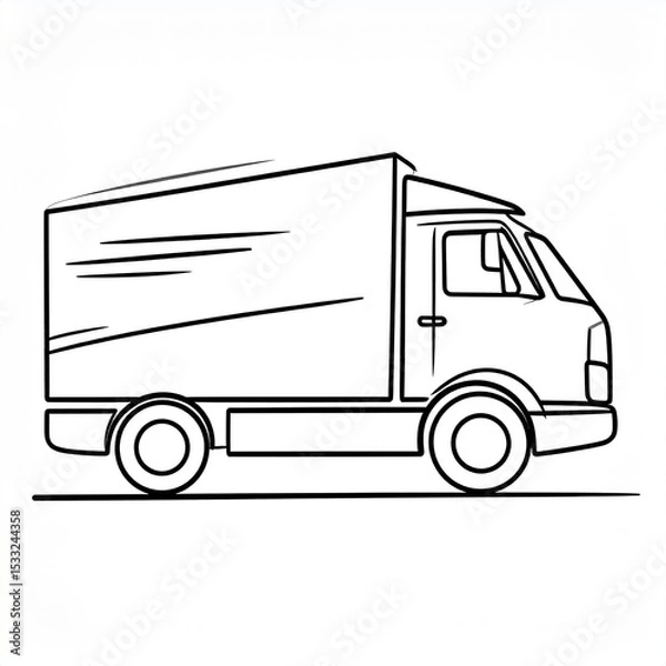 Obraz Fast moving shipping delivery truck line art, for transportation apps and websites