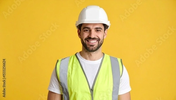 Fototapeta Smiling construction worker with hardhat