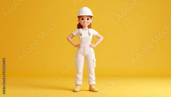 Fototapeta Animated construction worker stands confidently