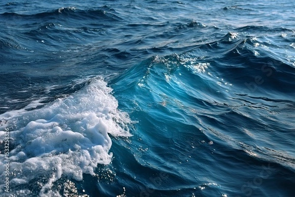 Fototapeta Dark blue sea surface with rolling waves
