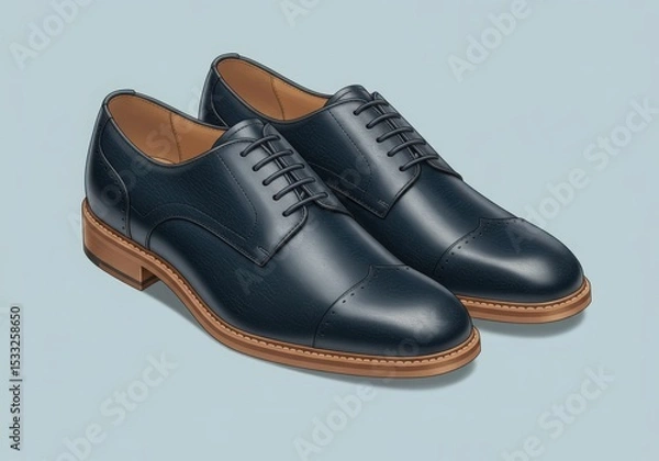 Obraz Pair of dark blue leather brogue shoes isolated on white background